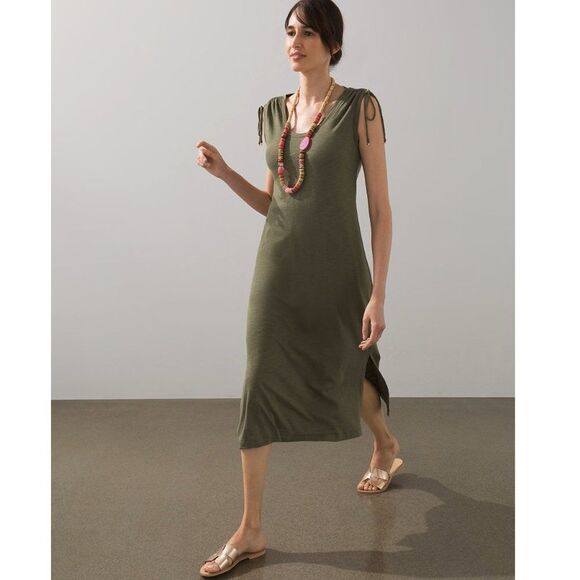 Chico's Casual Dress Midi  Size 3 XL Size 16 Slub Olive Sleeveless - Picture 1 of 12